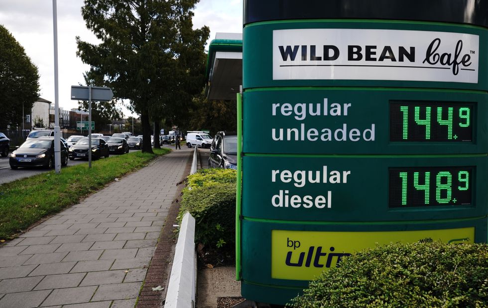 Prices on a forecourt at the M&S BP petrol station in Chiswick, greater London