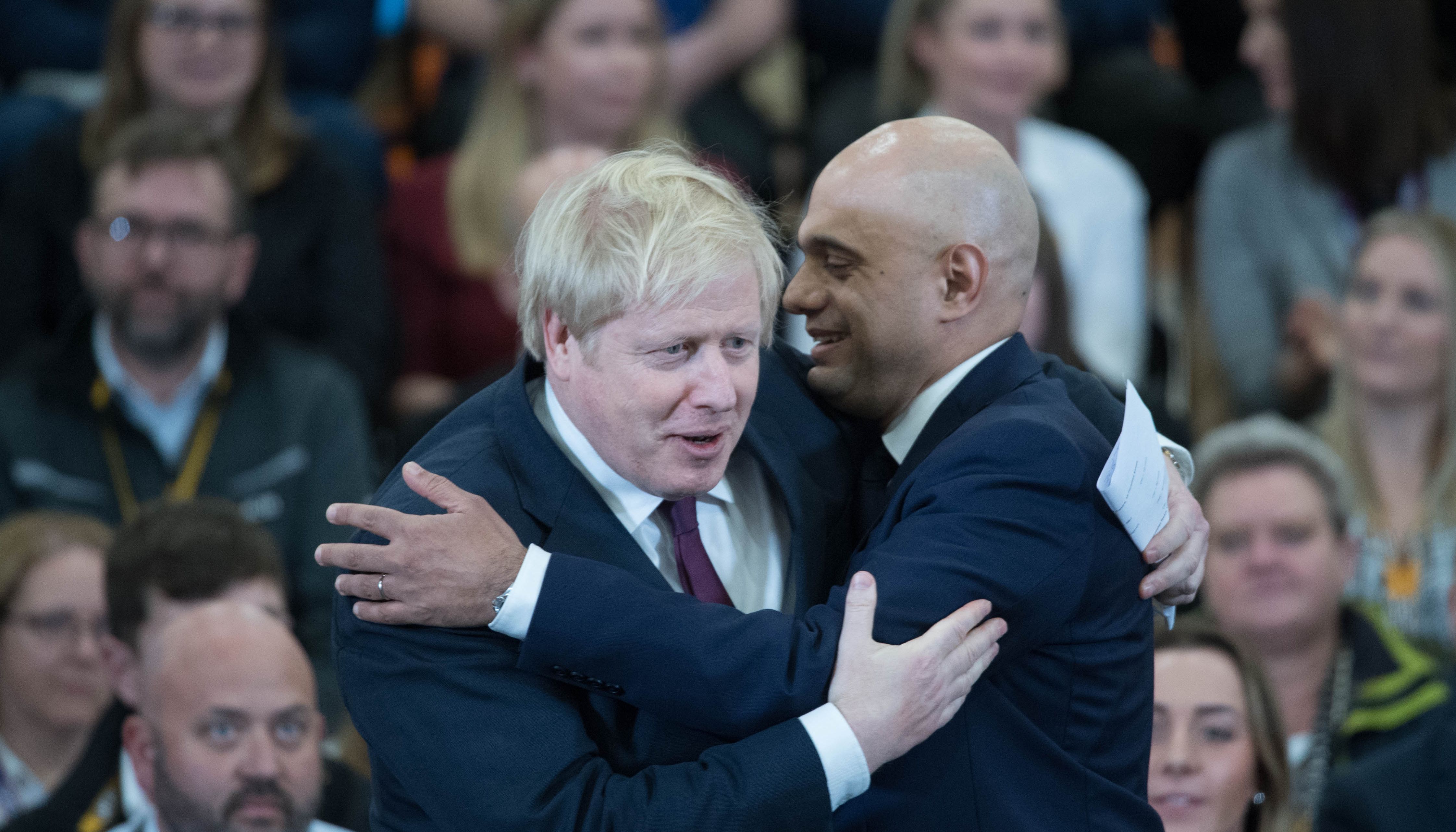 Prime Minister Boris Johnson and Chancellor Sajid Javid, during a visit to JCB cab manufacturing centre in Uttoxeter, while on the General Election campaign trail.