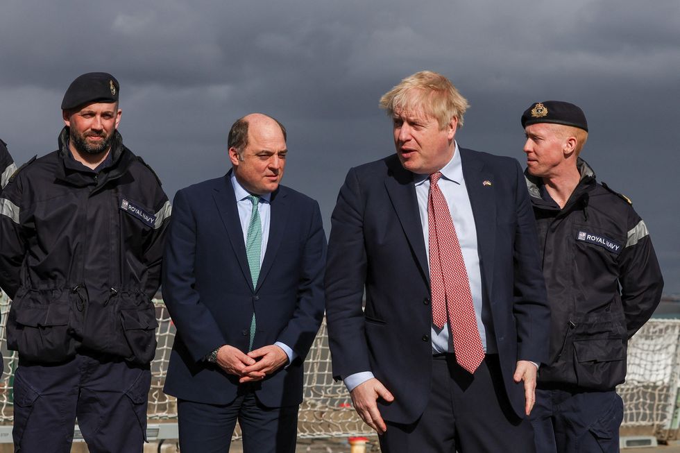 Prime Minister Boris Johnson and Defence Secretary Ben Wallace visit Cammell Laird shipyard in Merseyside Britain, March 10, 2022. REUTERS/Phil Noble/Pool