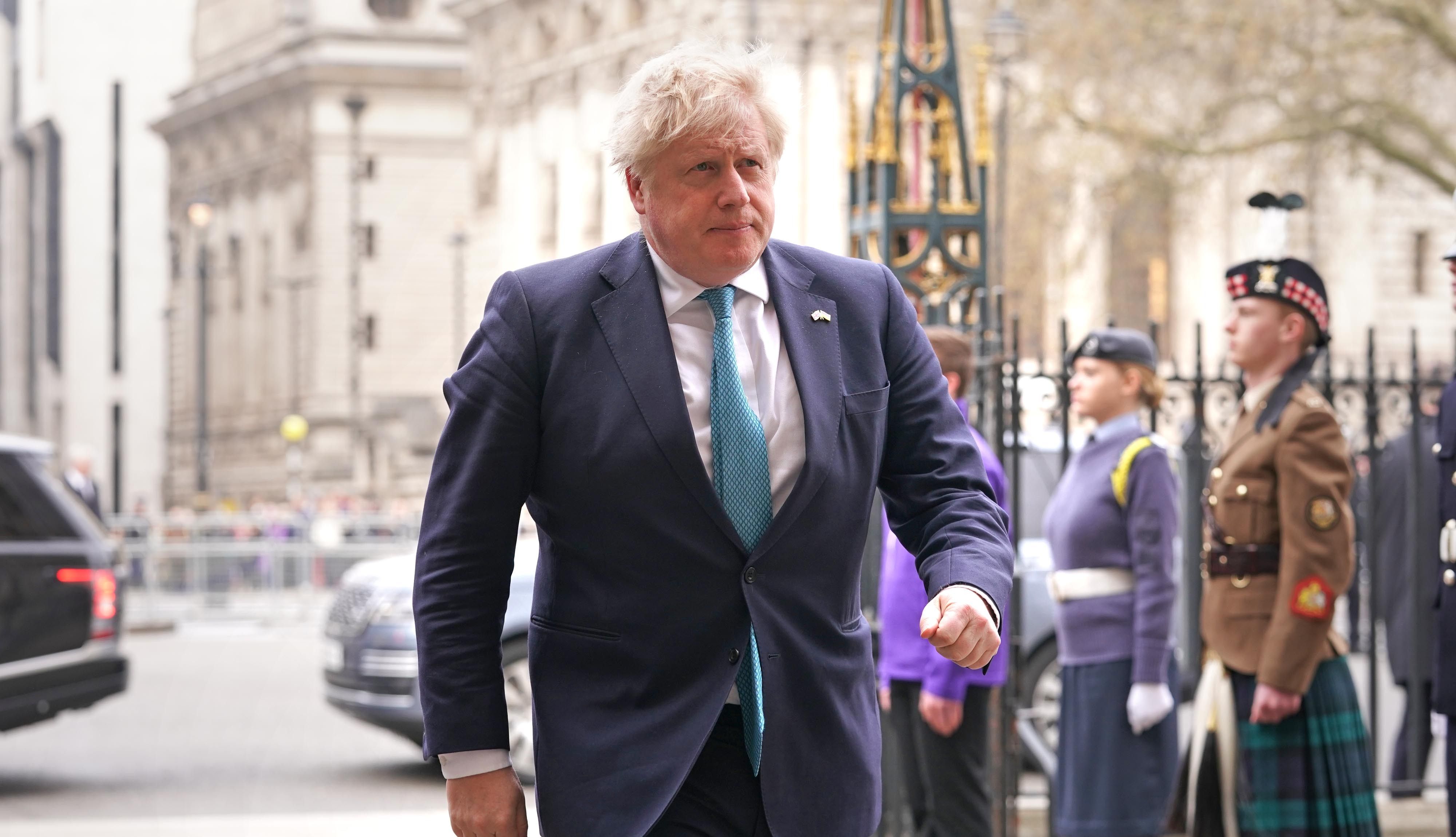 Prime Minister Boris Johnson arriving for a Service of Thanksgiving for the life of the Duke of Edinburgh, at Westminster Abbey in London. Picture date: Tuesday March 29, 2022.