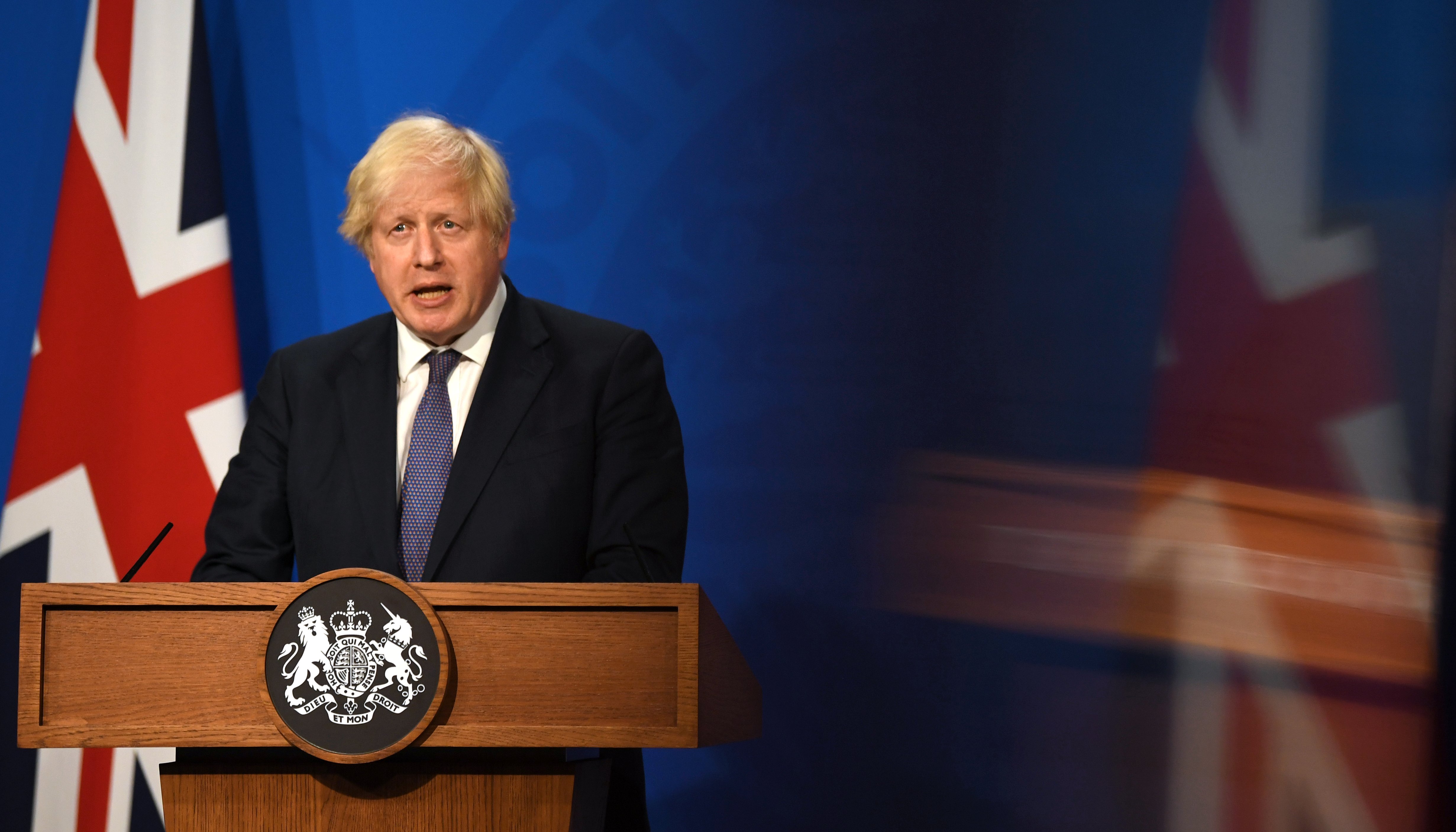 Prime Minister Boris Johnson during a media briefing in Downing Street, London