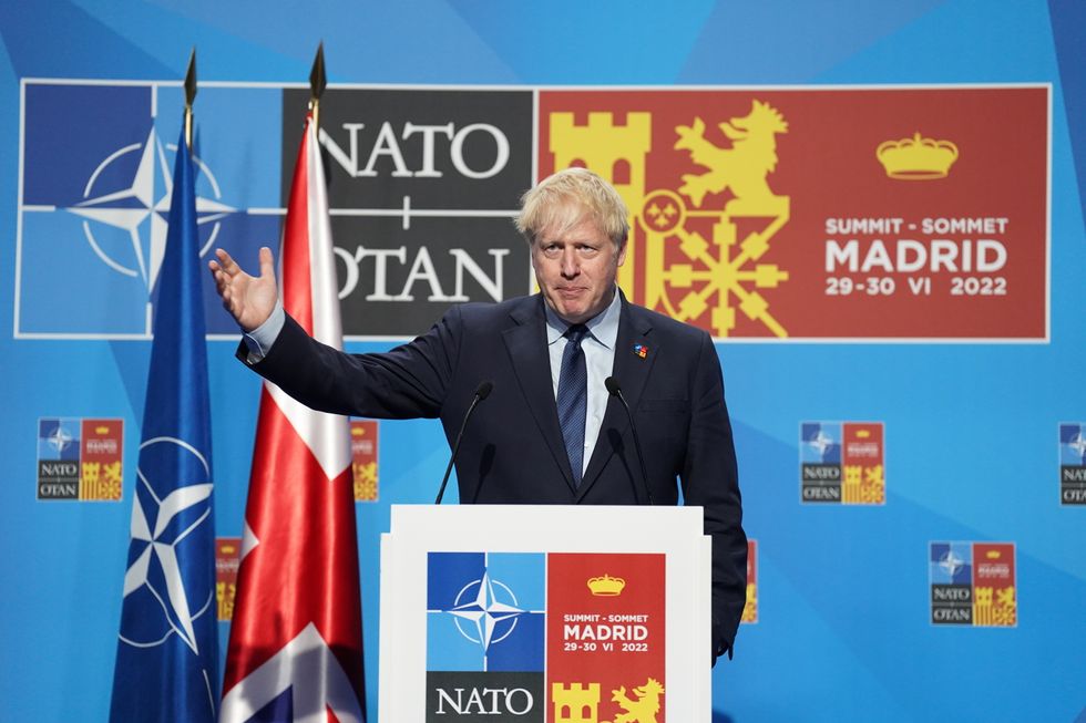 Prime Minister Boris Johnson during a press conference at the Nato summit in Madrid, Spain