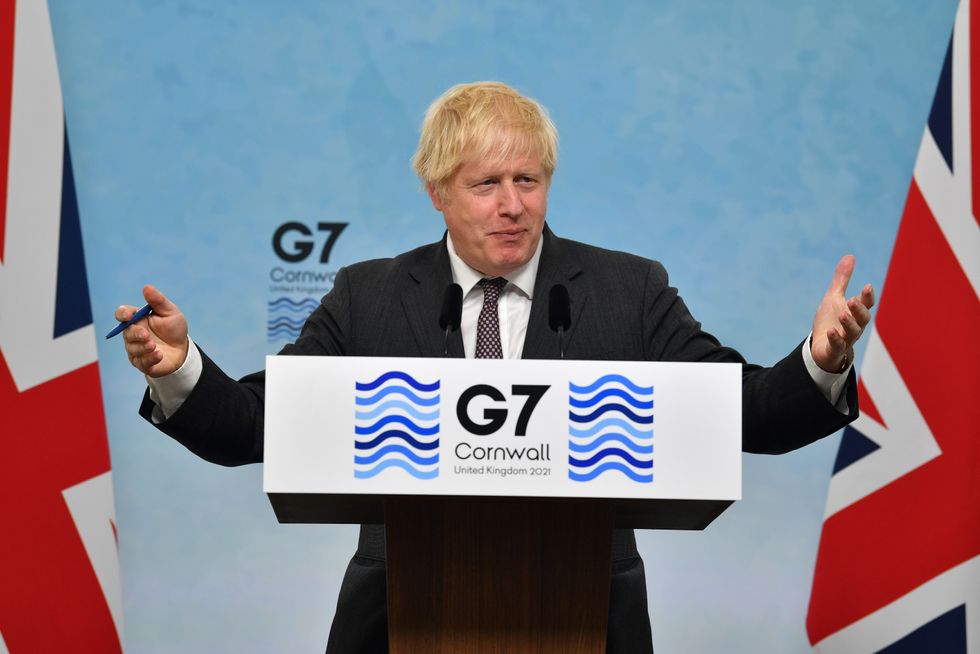 Prime Minister Boris Johnson during a press conference on the final day of the G7 summit in Cornwall.