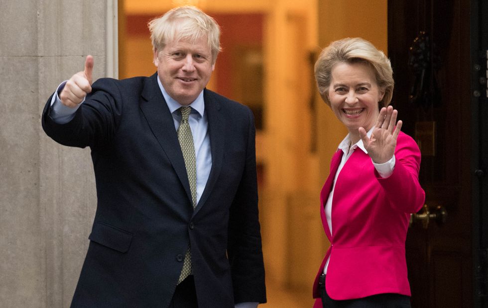 Prime Minister Boris Johnson greets EU Commission president Ursula von der Leyen ahead of a meeting in Downing Street