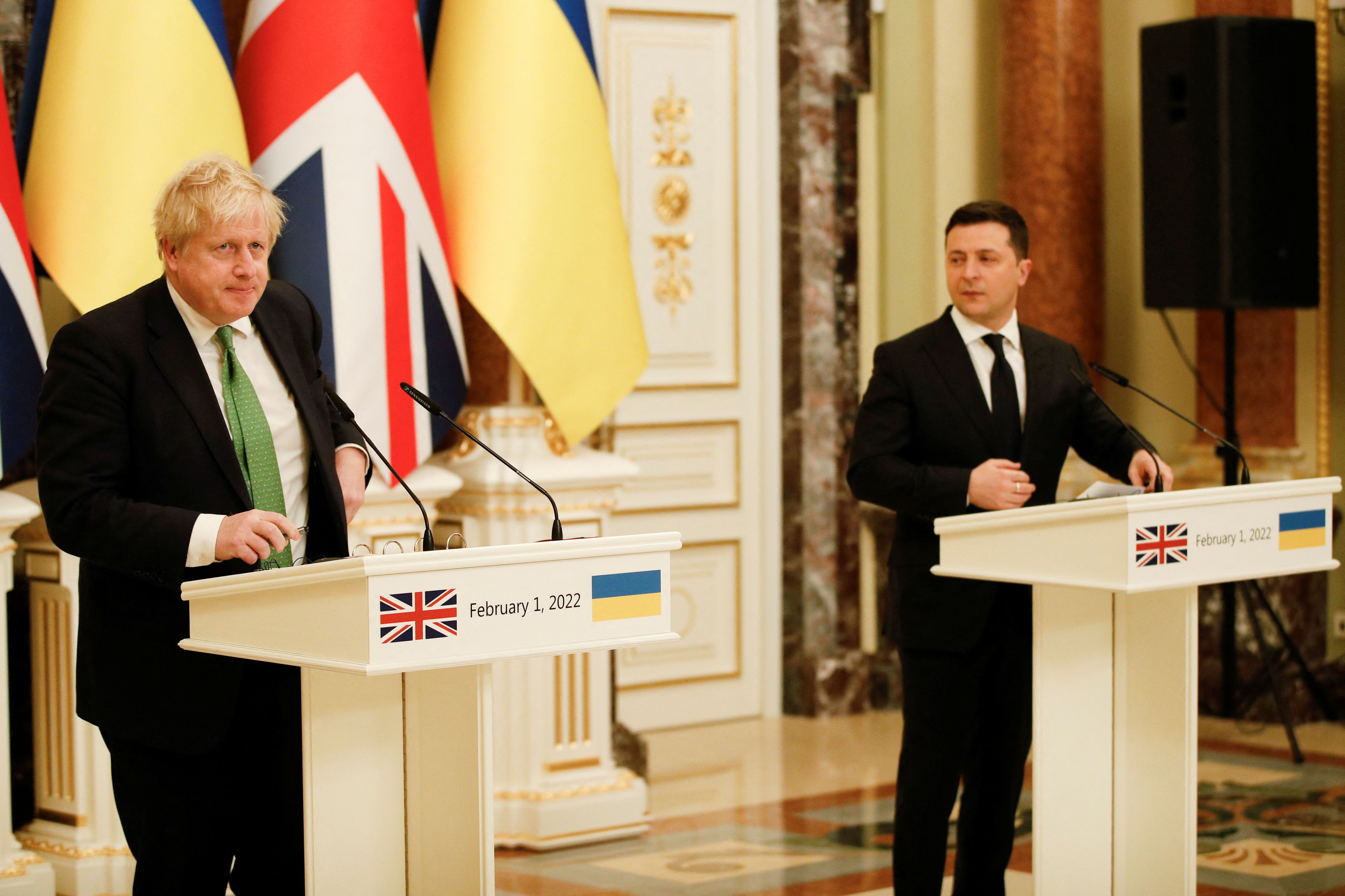 Prime Minister Boris Johnson in Kyiv, Ukraine with Ukrainian president Volodymyr Zelenskyy in February 2022