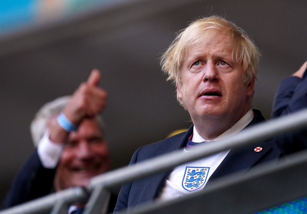 Prime minister Boris Johnson in the stands during the UEFA Euro 2020 semi final match at Wembley Stadium, London. Picture date: Wednesday July 7, 2021.