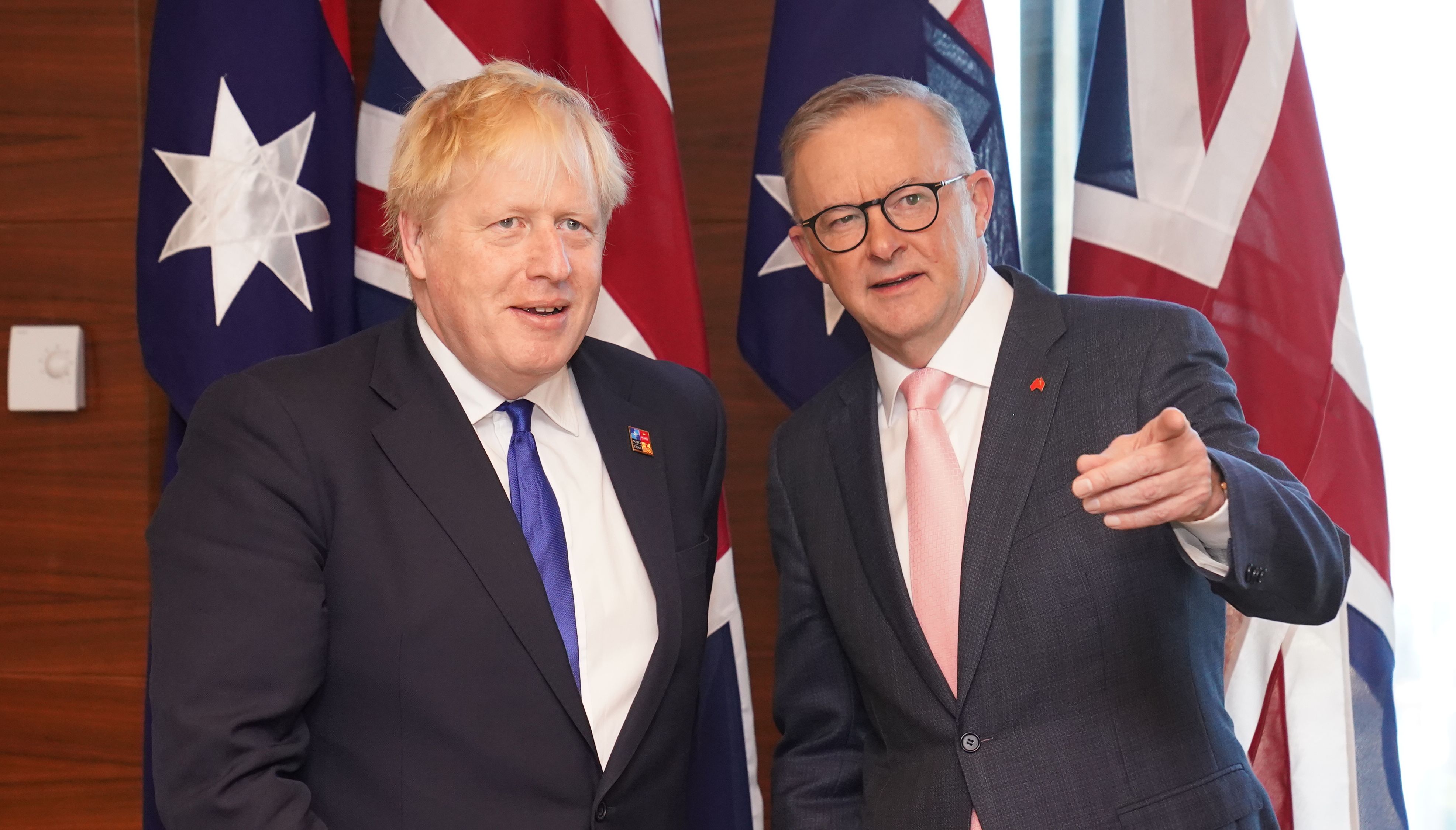 Prime Minister Boris Johnson meets Australian Prime Minister Anthony Albanese during the Nato summit in Madrid, Spain.