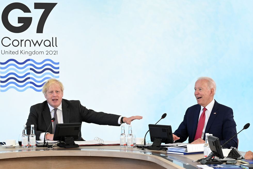 Prime Minister Boris Johnson next to US President Joe Biden in Carbis Bay, during the G7 summit in Cornwall.