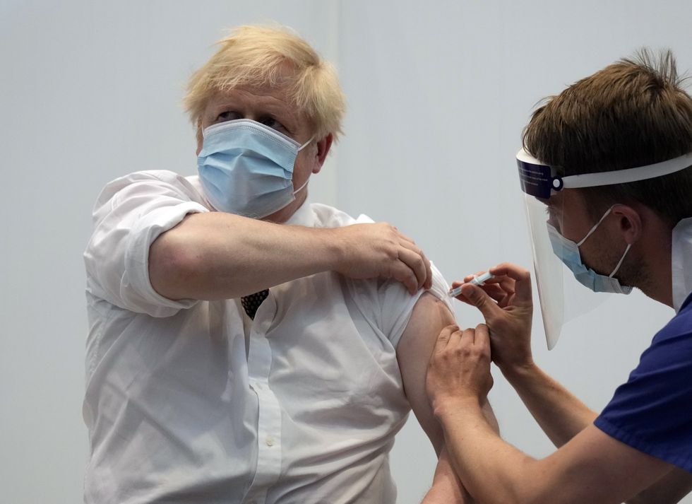 Prime Minister Boris Johnson receives his second jab of the AstraZeneca coronavirus vaccine.