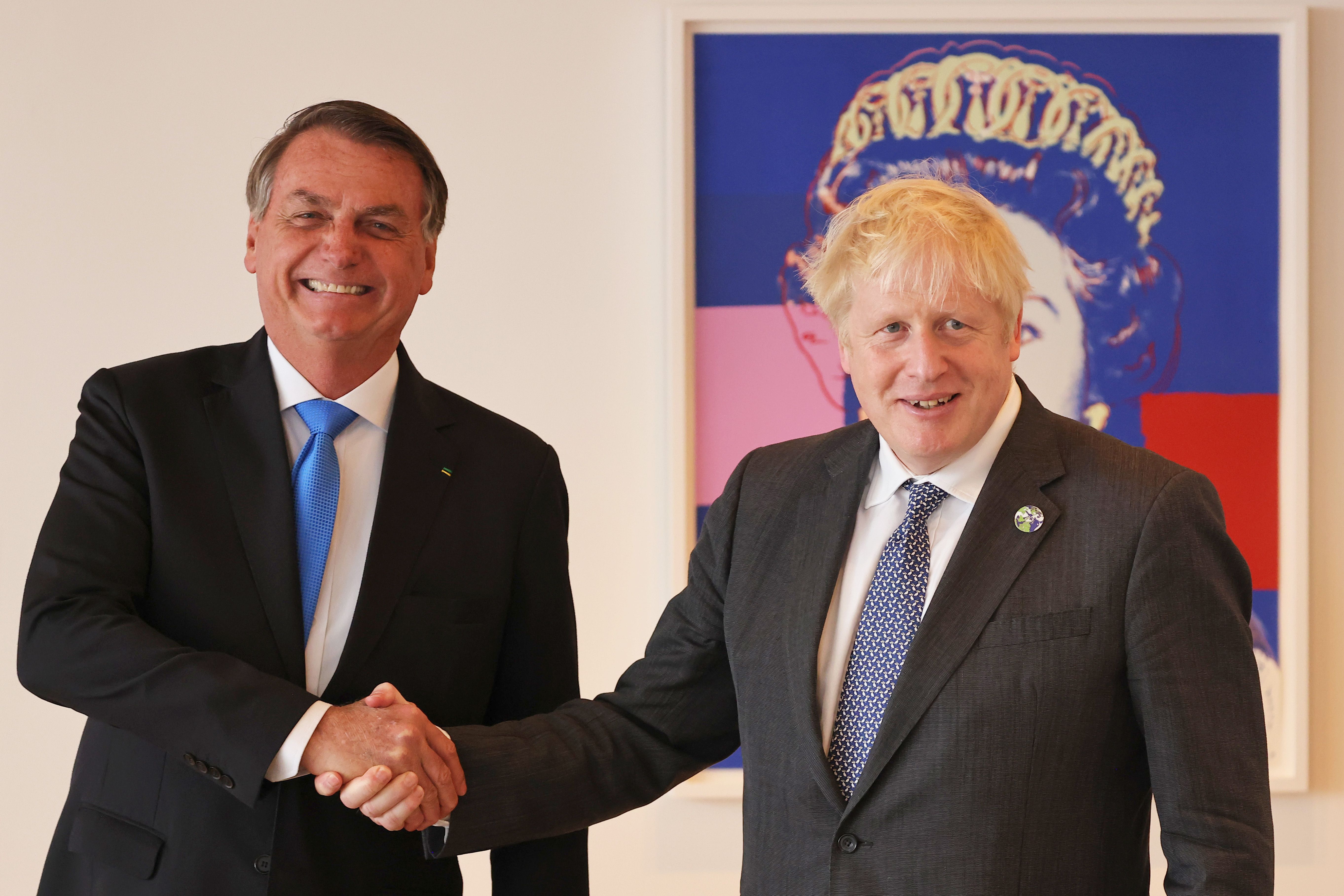 Prime Minister Boris Johnson (right) shakes hands with Brazil's president Jair Bolsonaro ahead of a bilateral meeting at the UK diplomatic residence in New York.