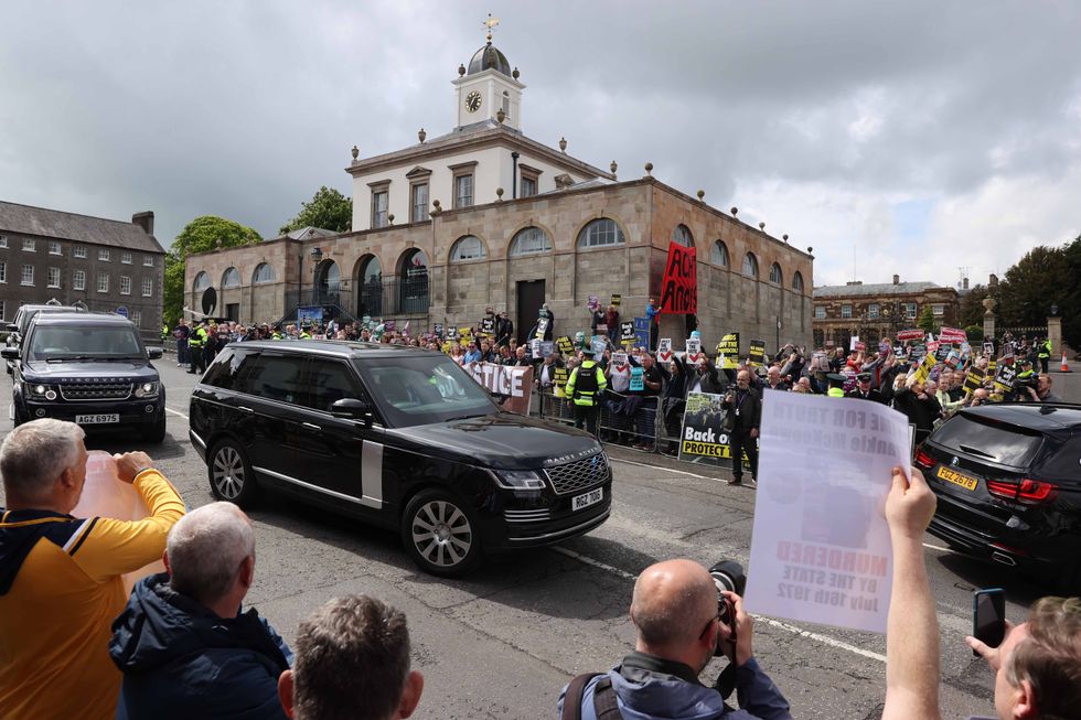 Prime Minister Boris Johnson's cavalcade arrives at Hillsborough Castle during a visit to Northern Ireland for talks with Stormont parties. Picture date: Monday May 16, 2022.