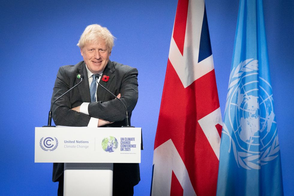 Prime Minister Boris Johnson speaking at a press conference during the Cop26 summit at the Scottish Event Campus (SEC) in Glasgow.