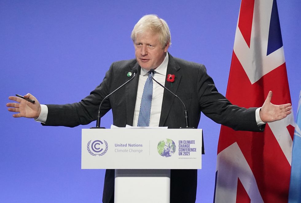Prime Minister Boris Johnson speaking at a press conference during the Cop26 summit at the Scottish Event Campus (SEC) in Glasgow.