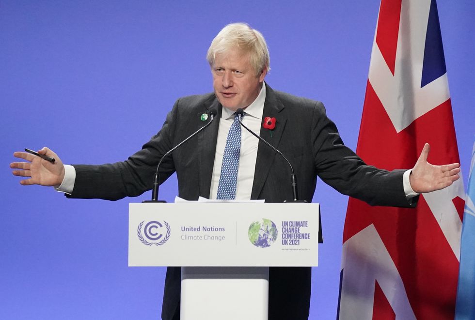 Prime Minister Boris Johnson speaking at a press conference during the Cop26 summit in Glasgow.