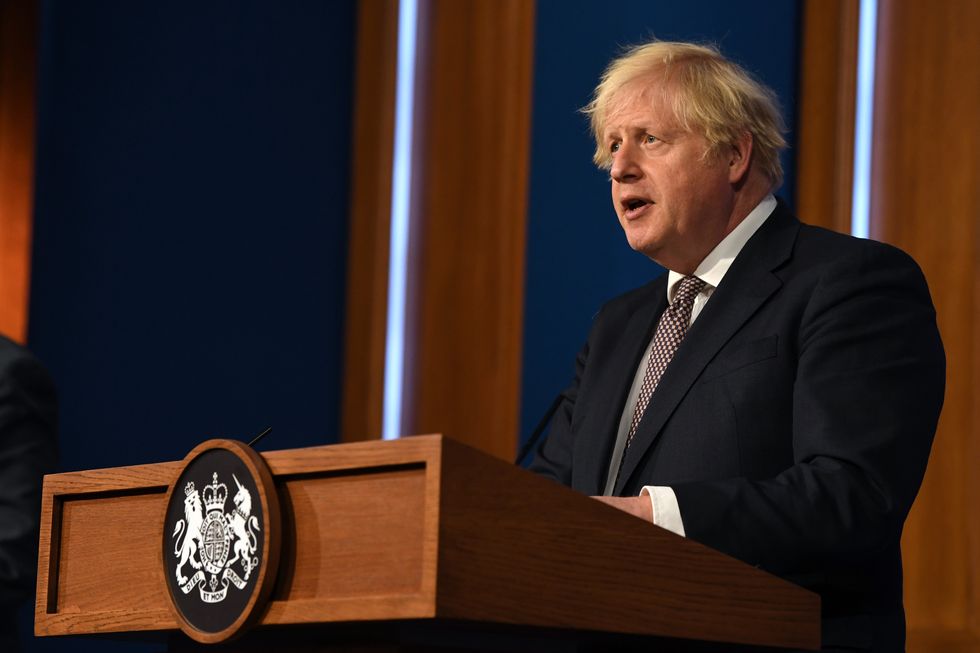 Prime Minister Boris Johnson speaking during a media briefing in Downing Street