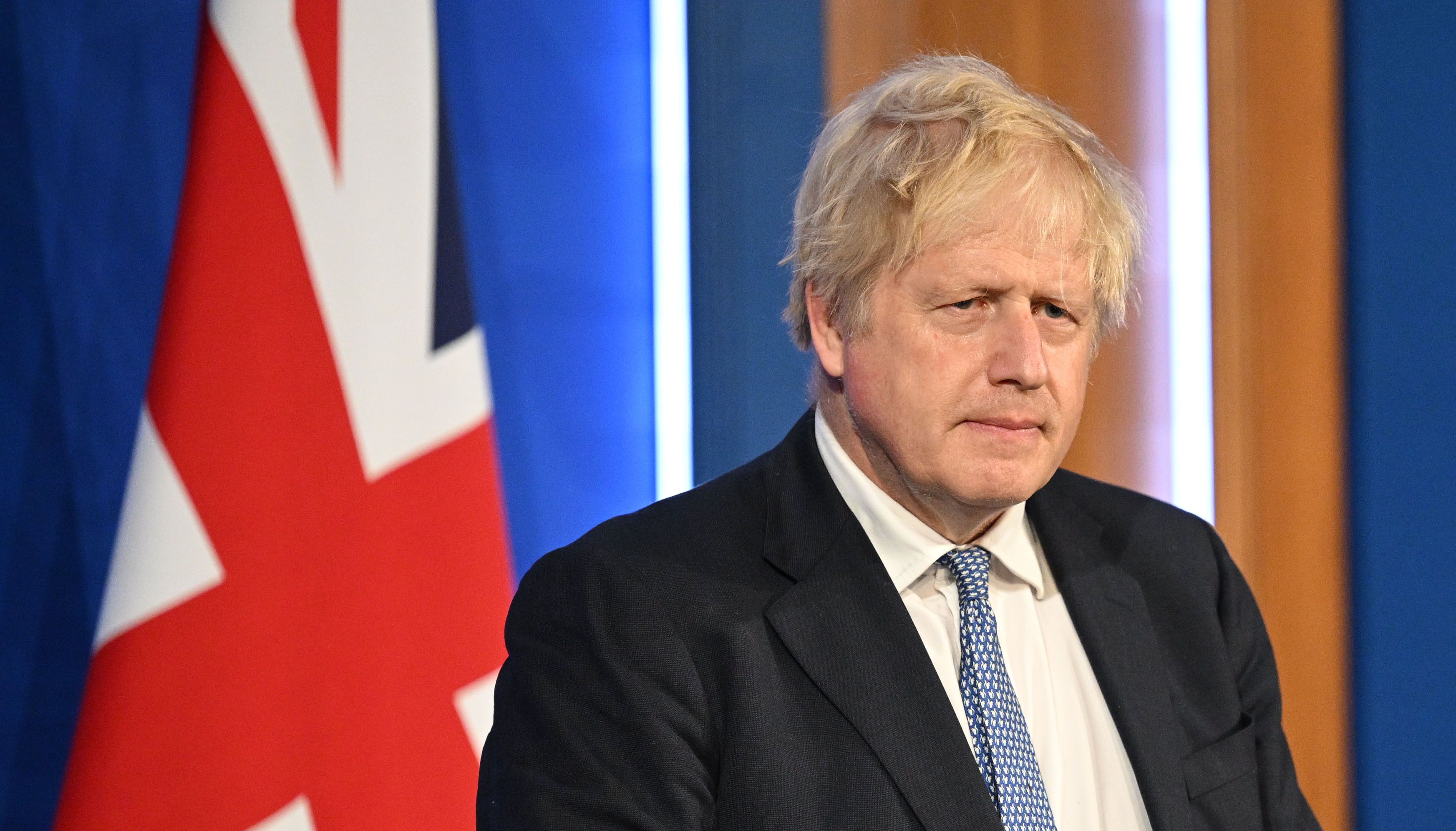 Prime Minister Boris Johnson speaks during a press conference in Downing Street, London, following the publication of Sue Gray's report into Downing Street parties.