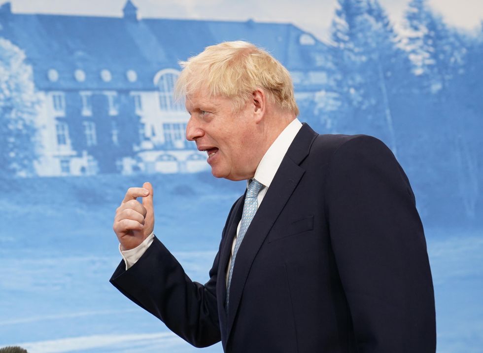 Prime Minister Boris Johnson taking part in TV interviews during the G7 summit in Schloss Elmau, in the Bavarian Alps, Germany. Picture date: Sunday June 26, 2022.