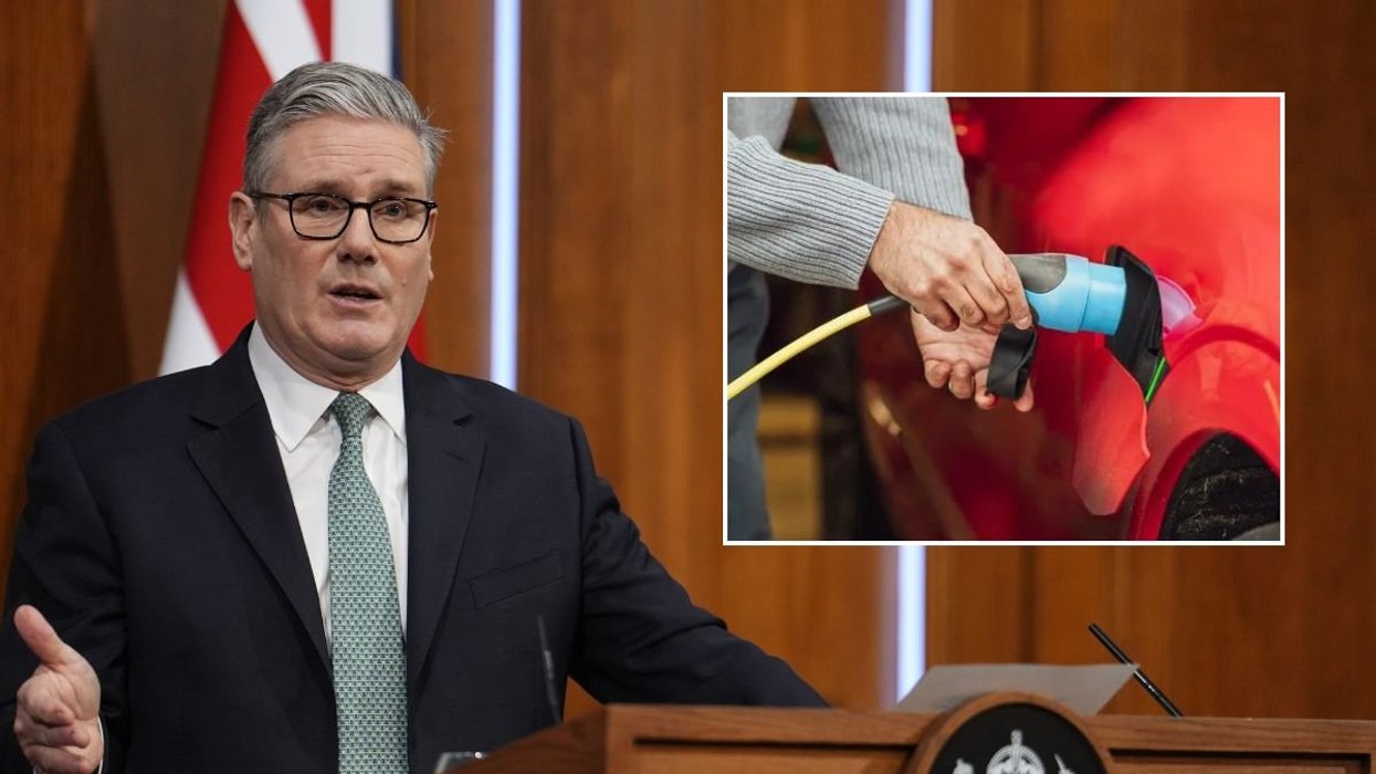 Prime Minister Keir Starmer and an electric car charger