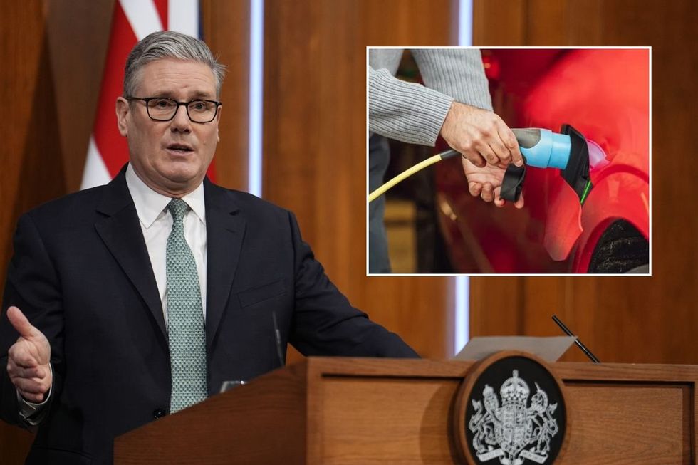 Prime Minister Keir Starmer and an electric car charger