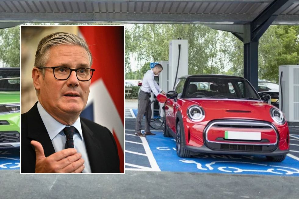 Prime Minister Keir Starmer and an electric car charging