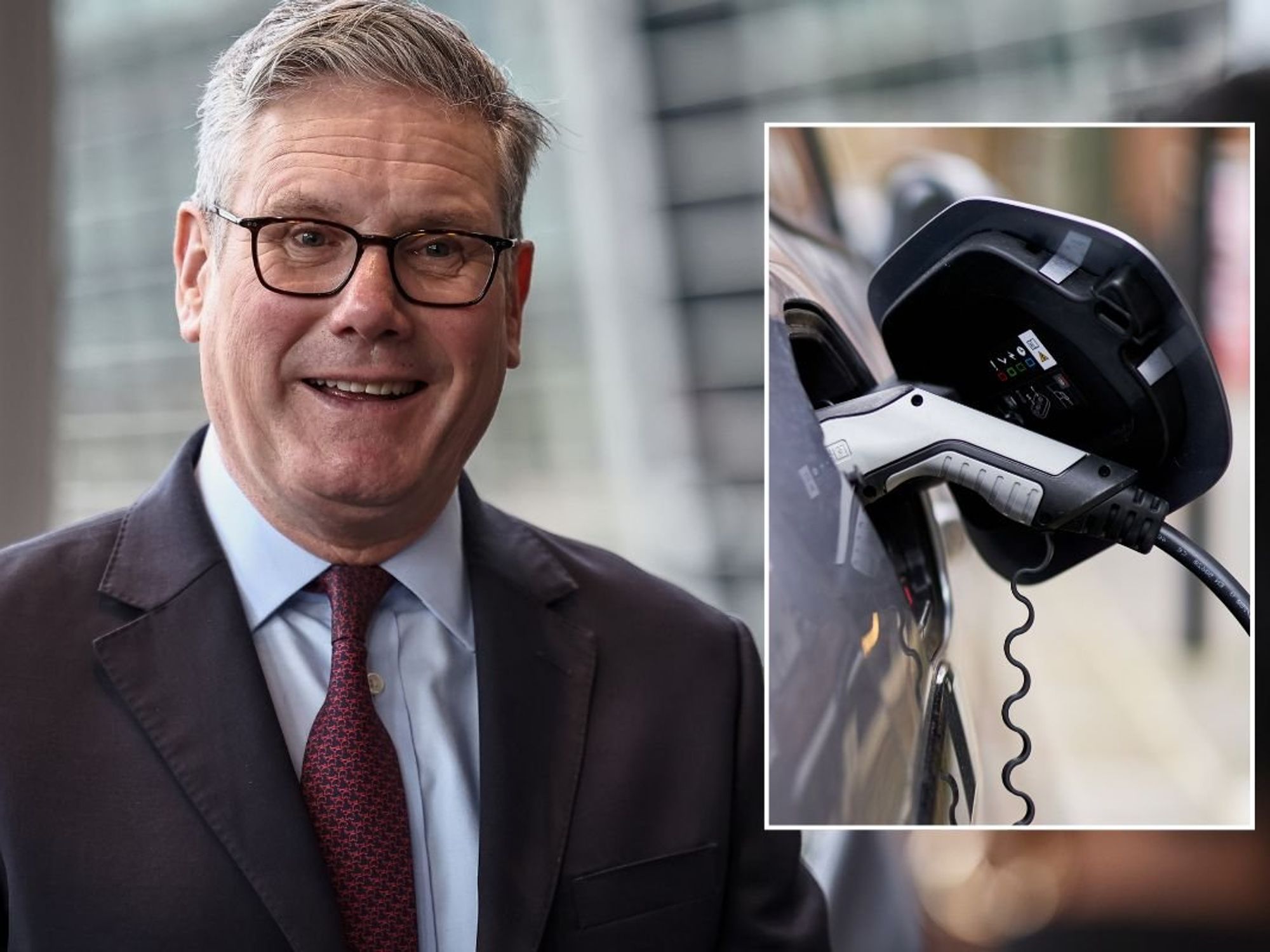 Prime Minister Keir Starmer and an EV charger