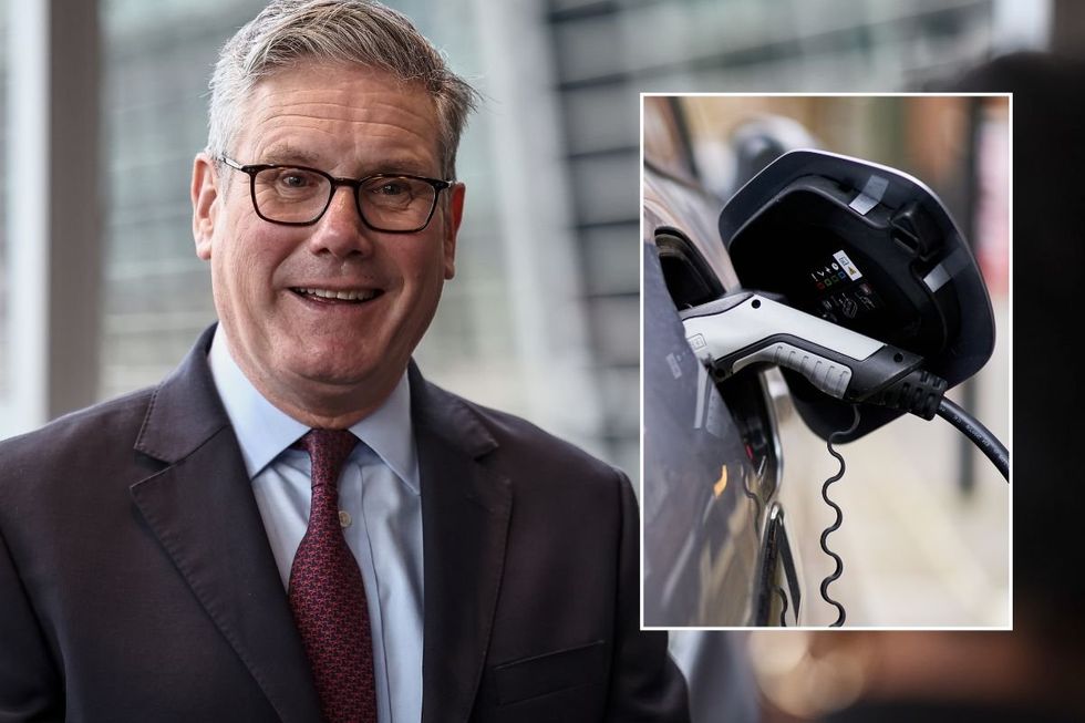 Prime Minister Keir Starmer and an EV charger