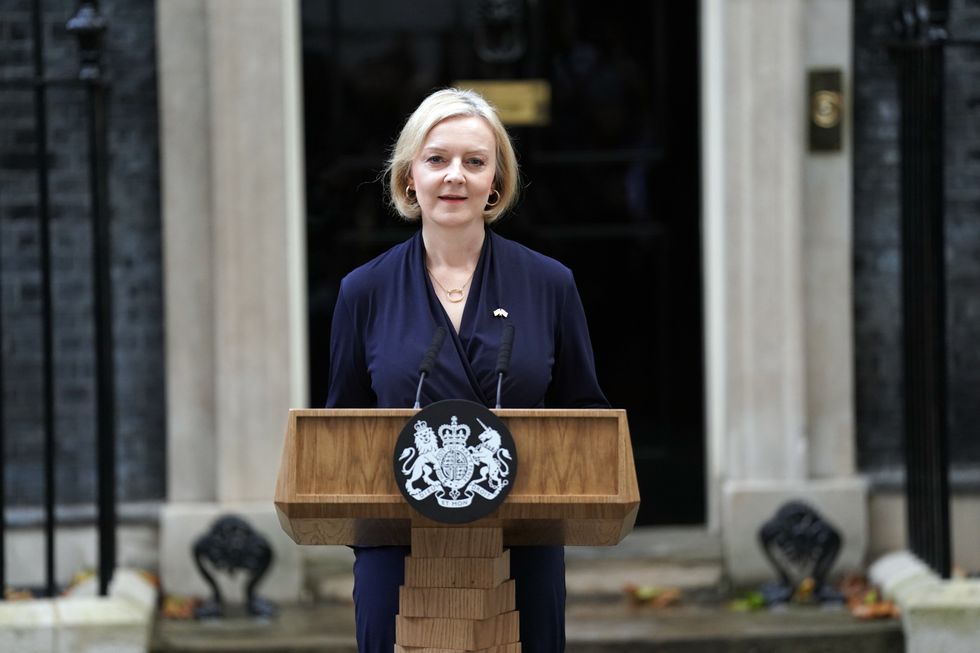 Prime Minister Liz Truss making a statement outside 10 Downing Street, London, where she announced her resignation as Prime Minister. Picture date: Thursday October 20, 2022.