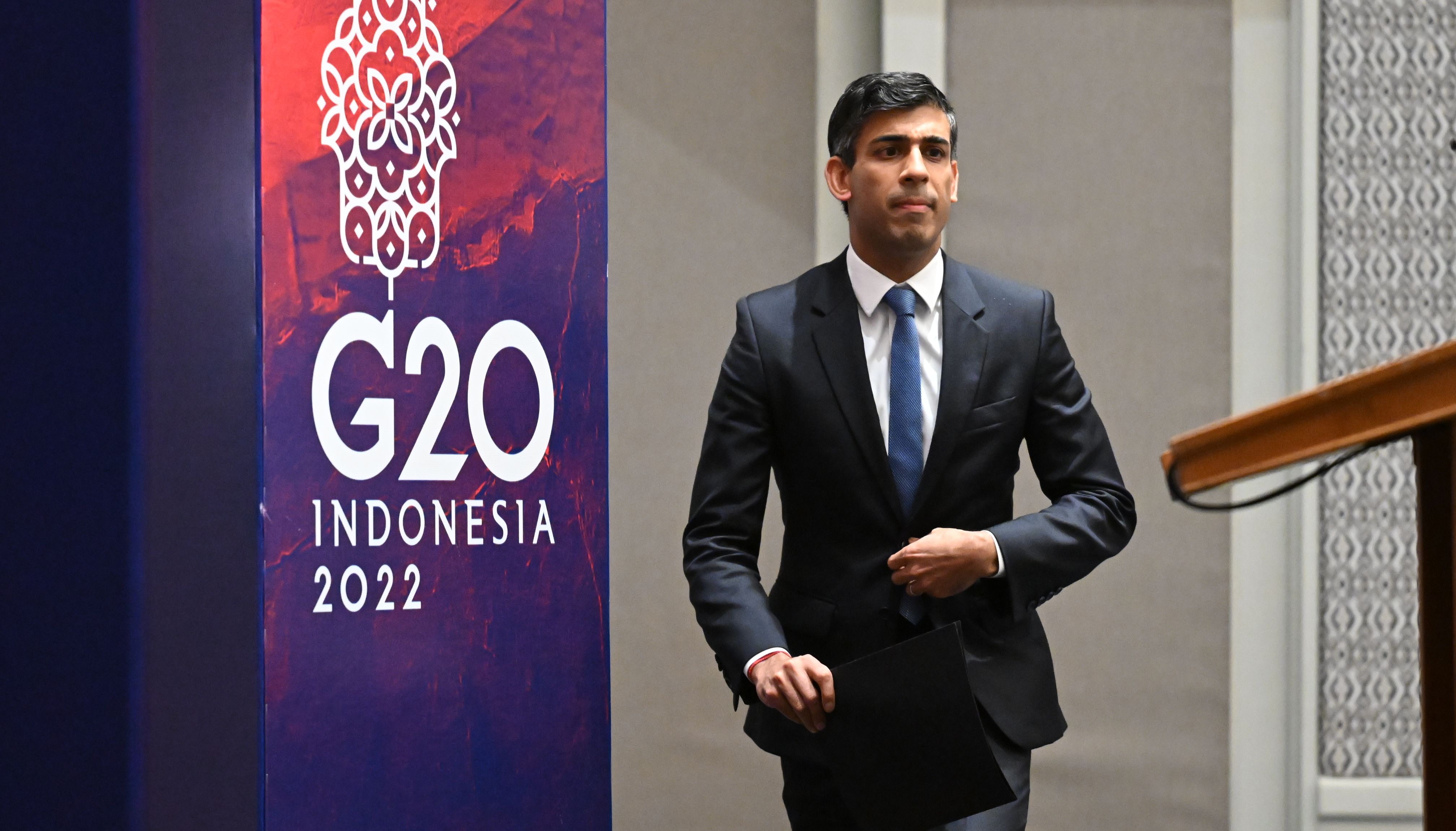 Prime Minister Rishi Sunak arrives for a press conference after meeting with US President Joe Biden and a phone call to Ukraine President Volodymyr Zelenskyy at the G20 summit in Nusa Dua, Bali, Indonesia. Picture date: Wednesday November 16, 2022.