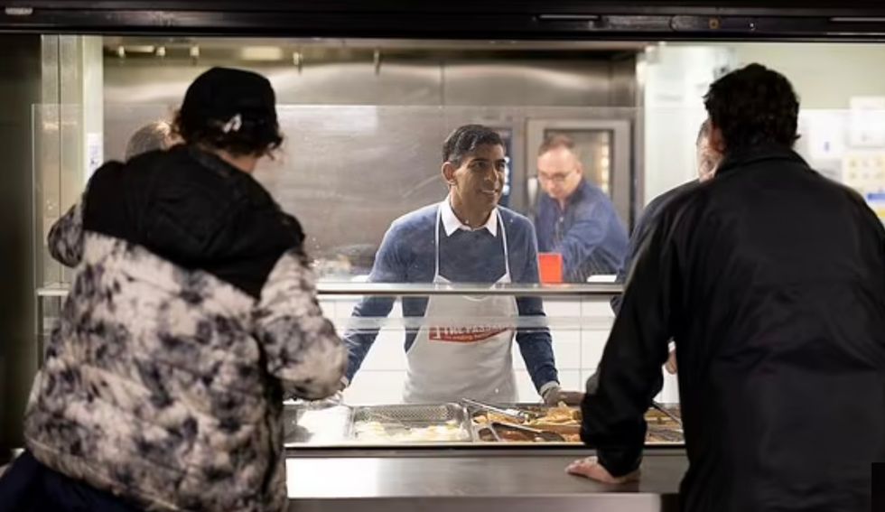 Prime Minister Rishi Sunak at the homeless shelter