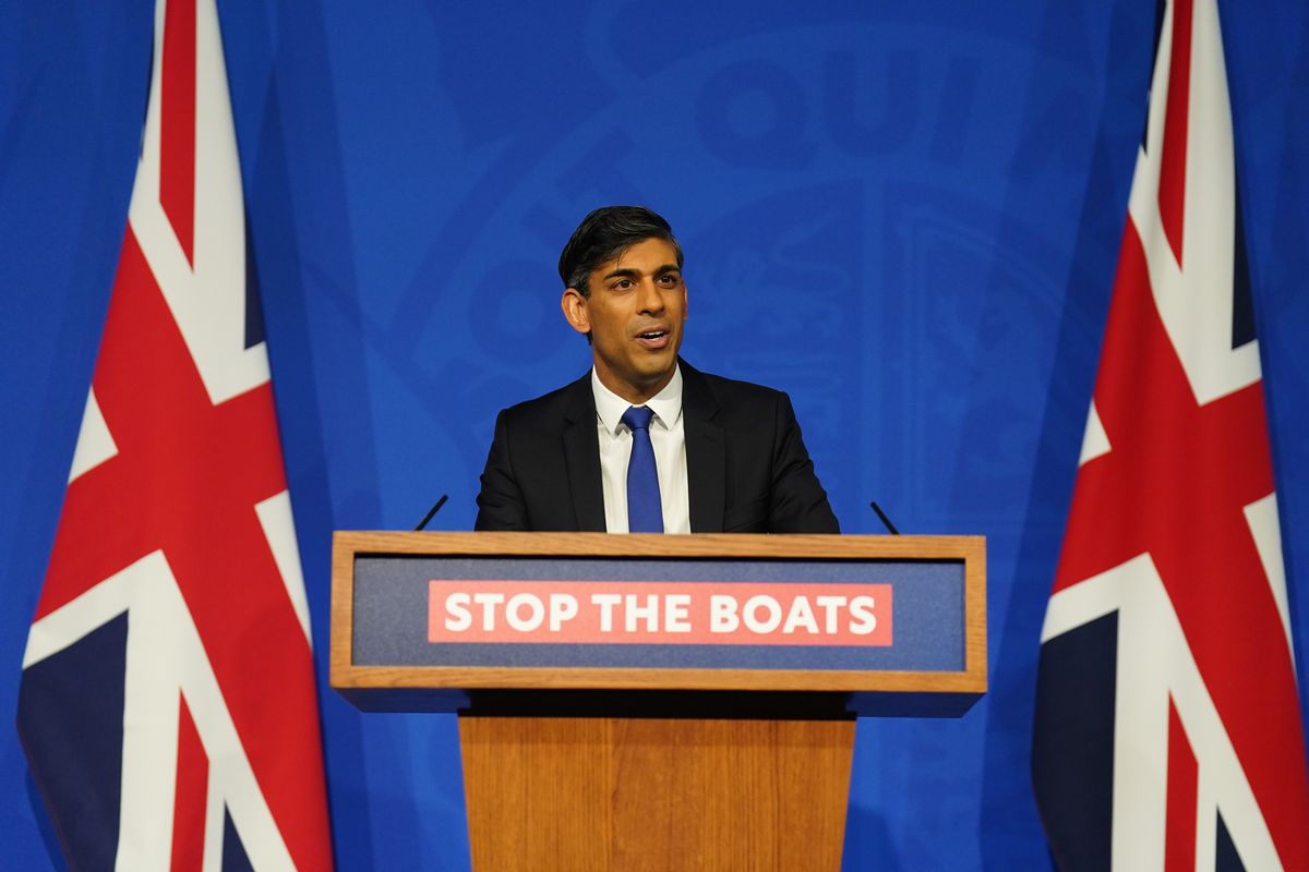 Prime Minister Rishi Sunak conducts a press conference in the Downing Street Briefing Room,