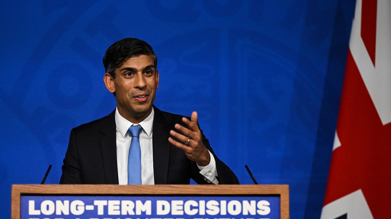 Prime Minister Rishi Sunak delivers a speech on the plans for net-zero commitments in the briefing room at 10 Downing Street, London
