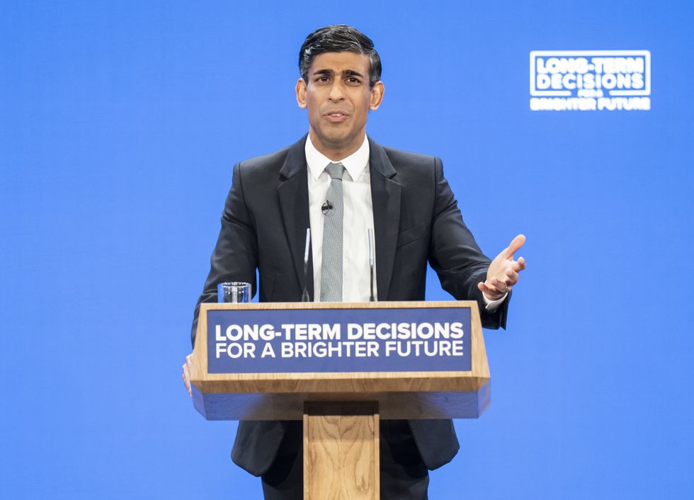 Prime Minister Rishi Sunak delivers his keynote speech at the Conservative Party annual conference at Manchester Central convention complex