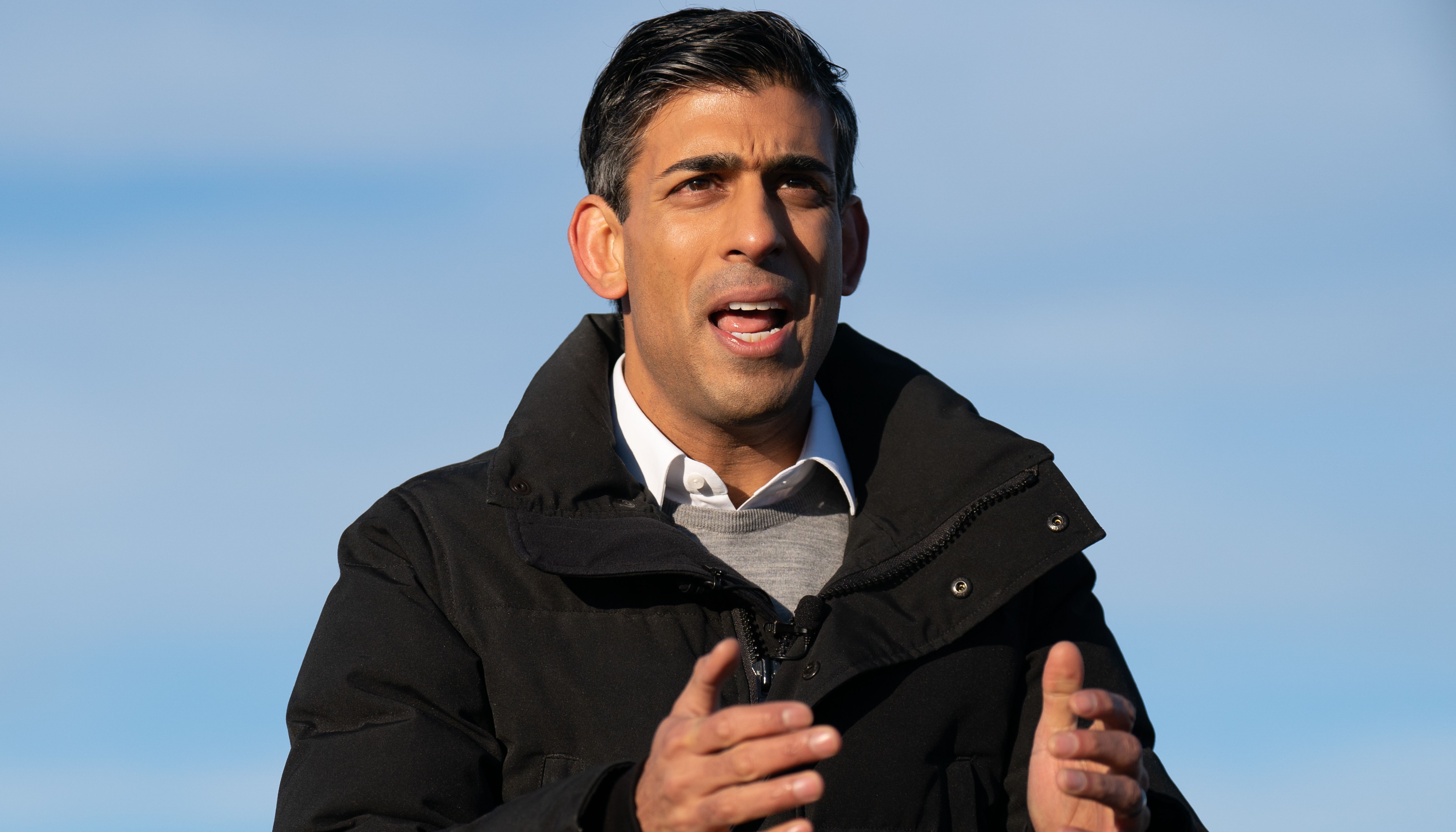 Prime Minister Rishi Sunak during his visit to RAF Coningsby in Linconshire following the announcement that Britain will work to develop next-generation fighter jets with Italy and Japan. The jets, called Tempest in the UK, are to take to the skies by 2035 and serve as a successor to the RAF Typhoon. Picture date: Friday December 9, 2022.