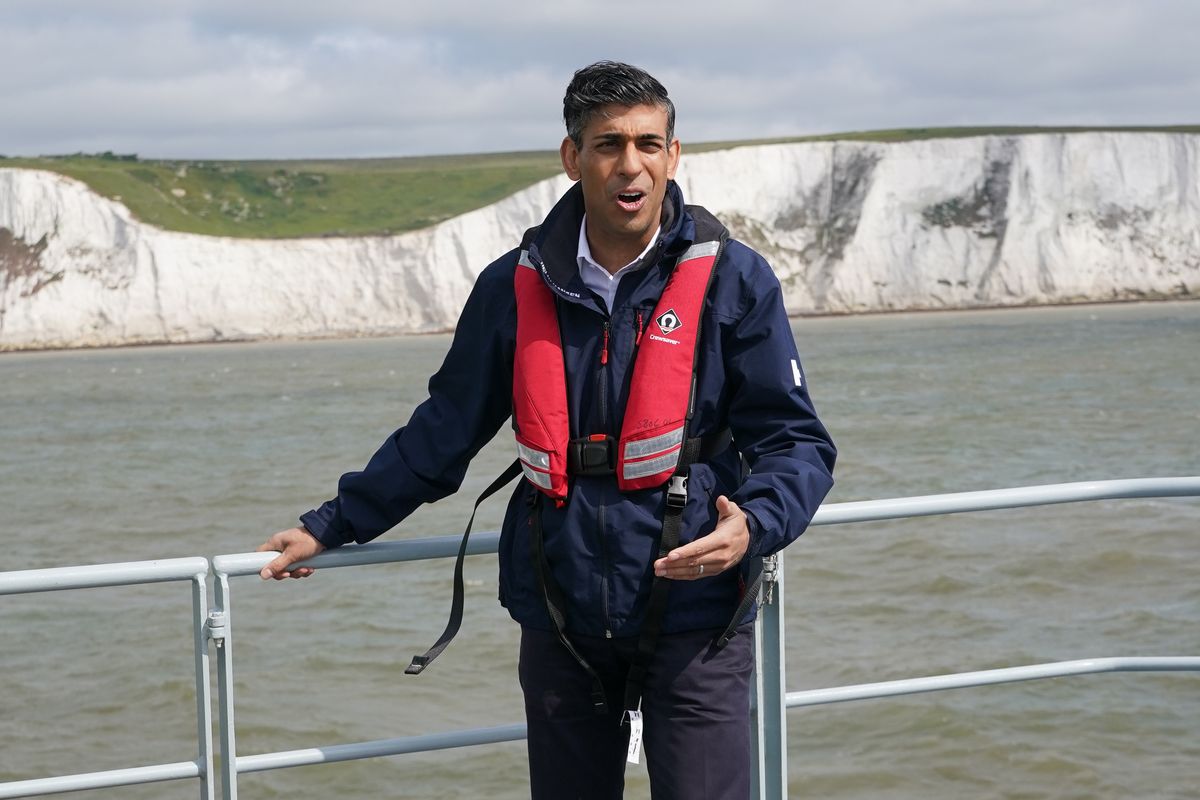 Prime Minister Rishi Sunak onboard Border Agency cutter HMC Seeker during a visit to Dover