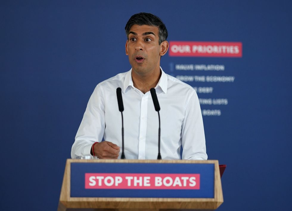Prime Minister Rishi Sunak speaking during a press conference at Western Jet Foil in Dover