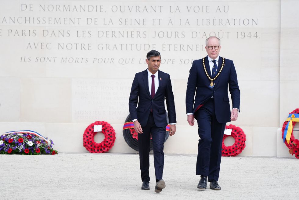 Prime Minister Rishi Sunak with National Chair, Royal British Legion, Jason Coward at D-Day event in Normandy, France