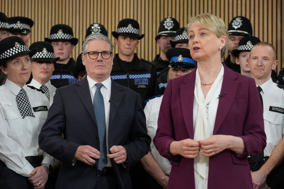 Prime Minister Sir Keir Starmer and Home Secretary Yvette Cooper during a visit to Cambridgeshire Police Headquarters, Huntingdon