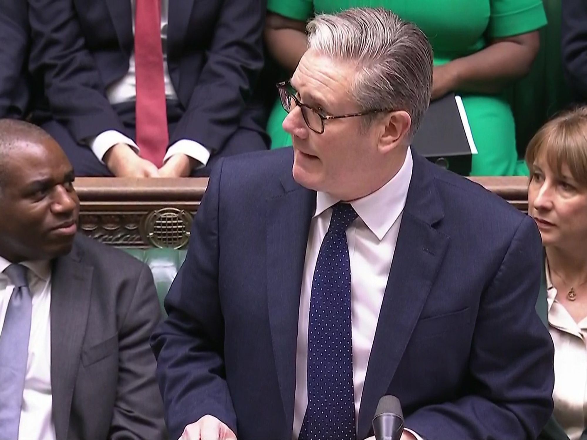 Prime Minister Sir Keir Starmer, David Lammy and Rachel Reeves confused at PMQs
