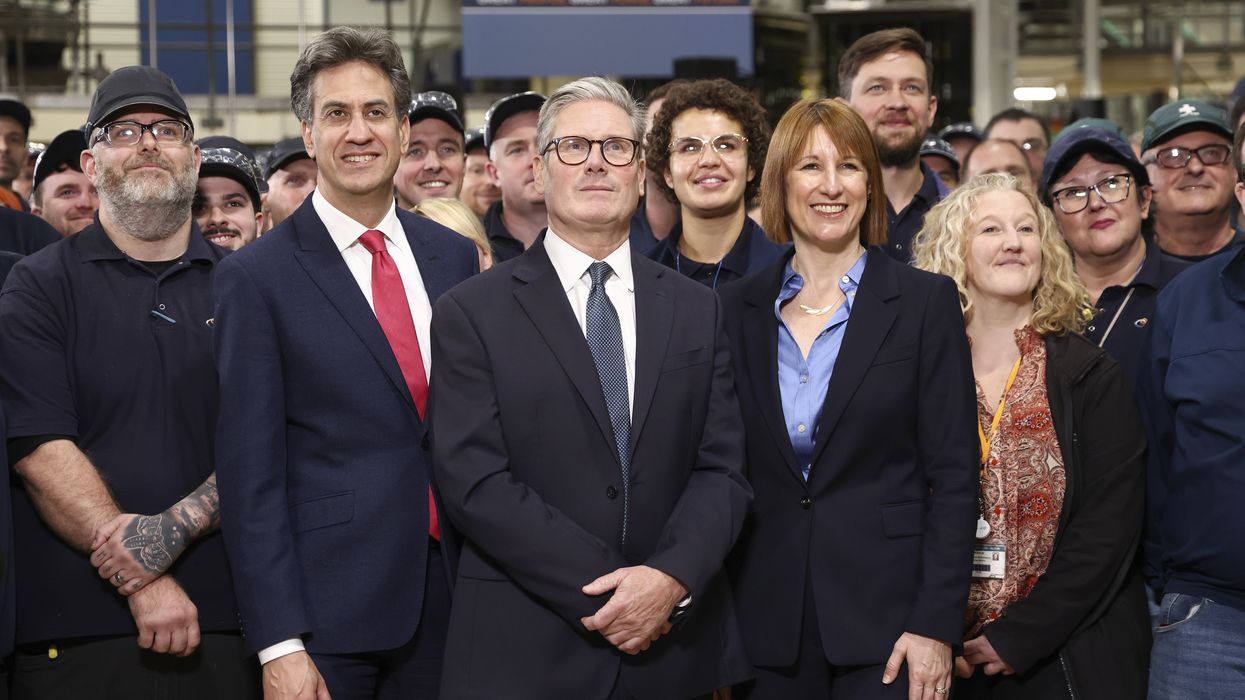 Prime Minister Sir Keir Starmer, Energy Security and Net Zero Secretary Ed Miliband and Chancellor of the Exchequer Rachel Reeves during a visit to a manufacturing facility in Chester