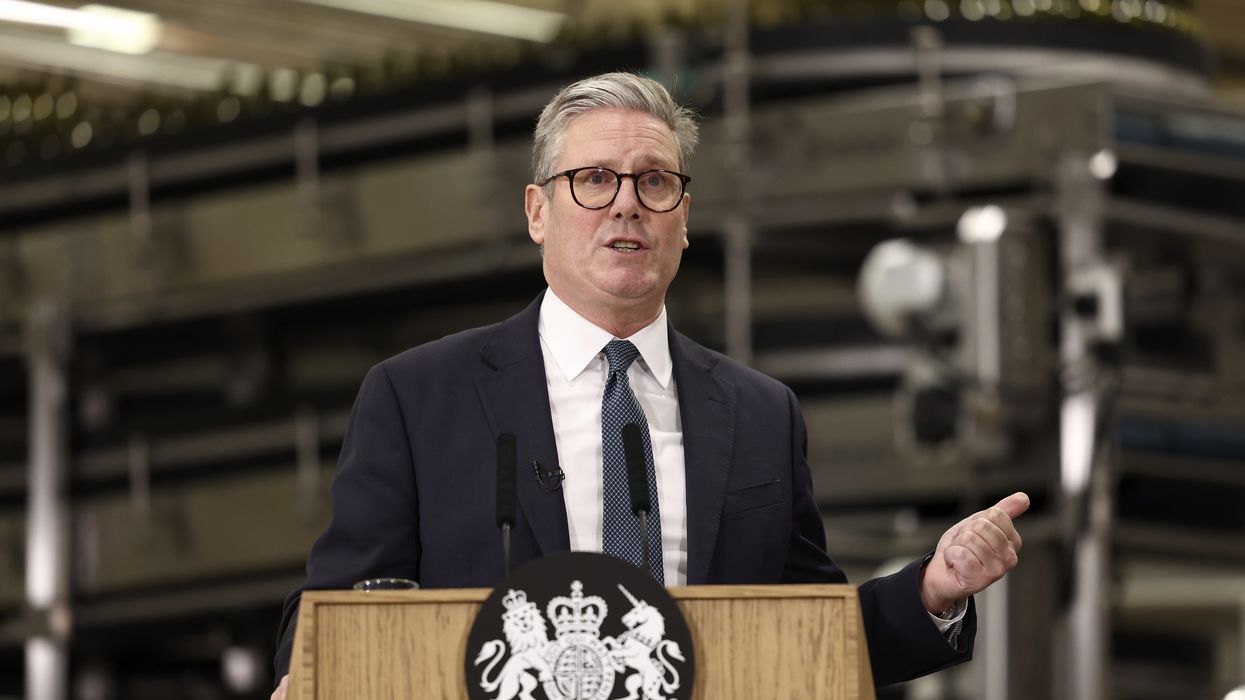 Prime Minister Sir Keir Starmer gives a speech during a visit to a manufacturing facility in Chester