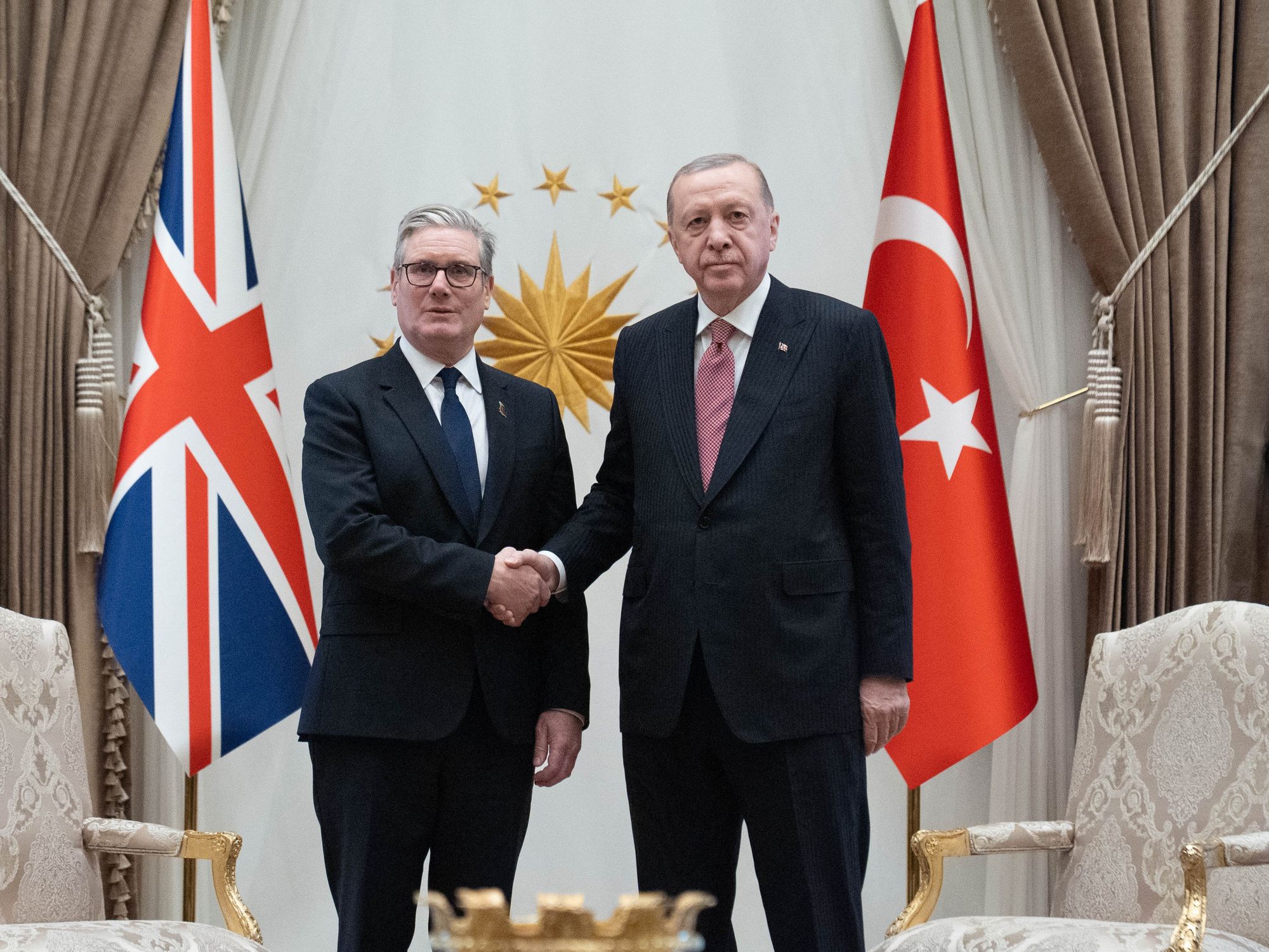 Prime Minister Sir Keir Starmer (left) meeting with Turkish President Recep Tayyip Erdogan at the Presidential Palace in Ankara, during a visit to Turkey