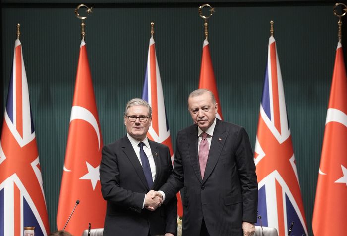 Prime Minister Sir Keir Starmer (left) meeting with Turkish President Recep Tayyip Erdogan at the Presidential Palace in Ankara, during a visit to Turkey