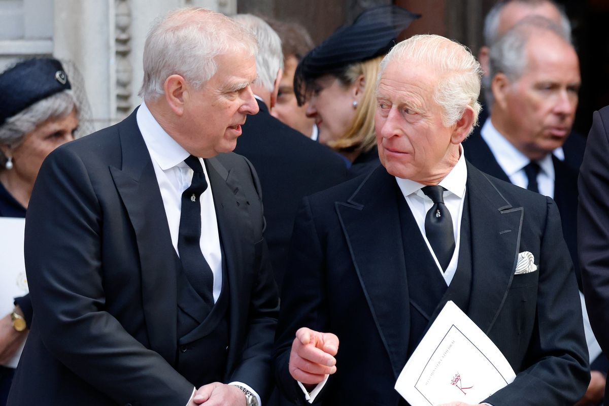 Prince Andrew and King Charles at the Duchess of Kent's funeral