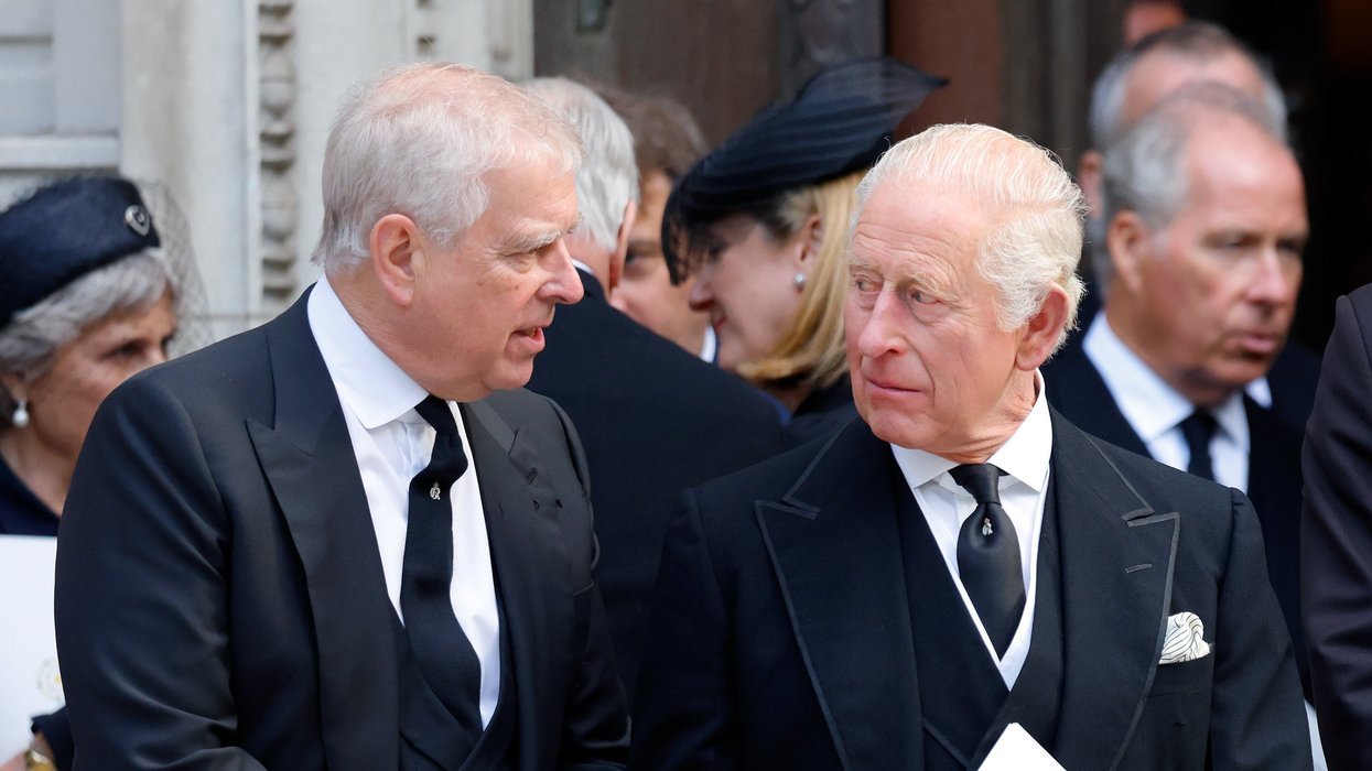 Prince Andrew and King Charles at the Duchess of Kent's funeral
