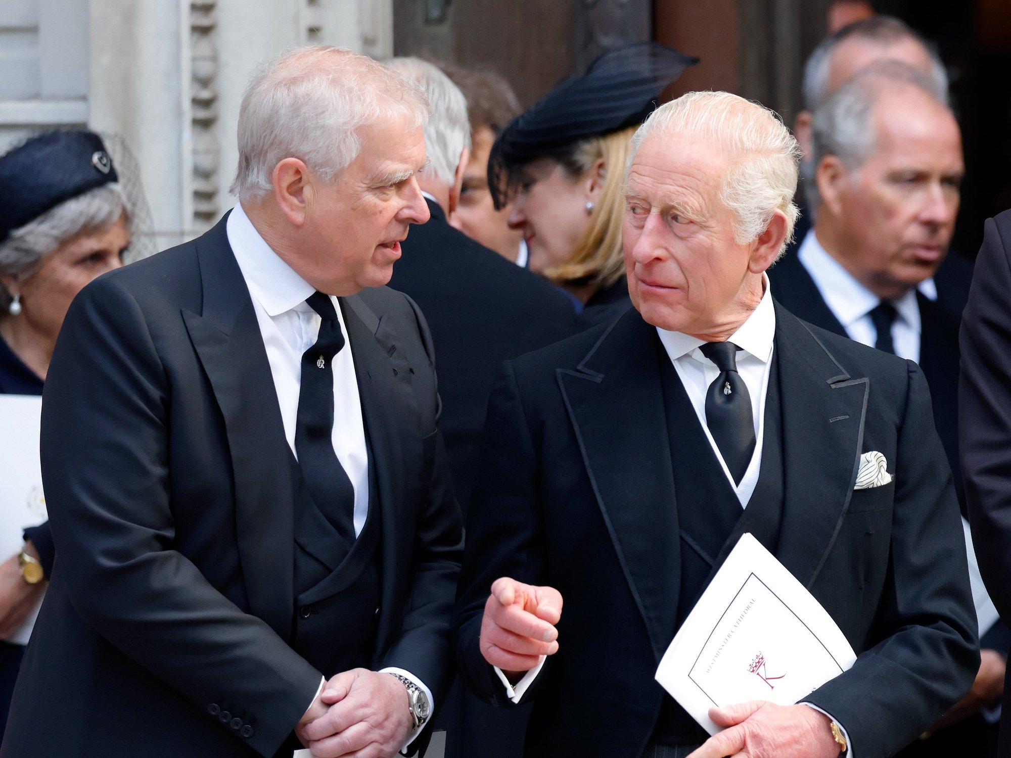 Prince Andrew and King Charles at the Duchess of Kent's funeral