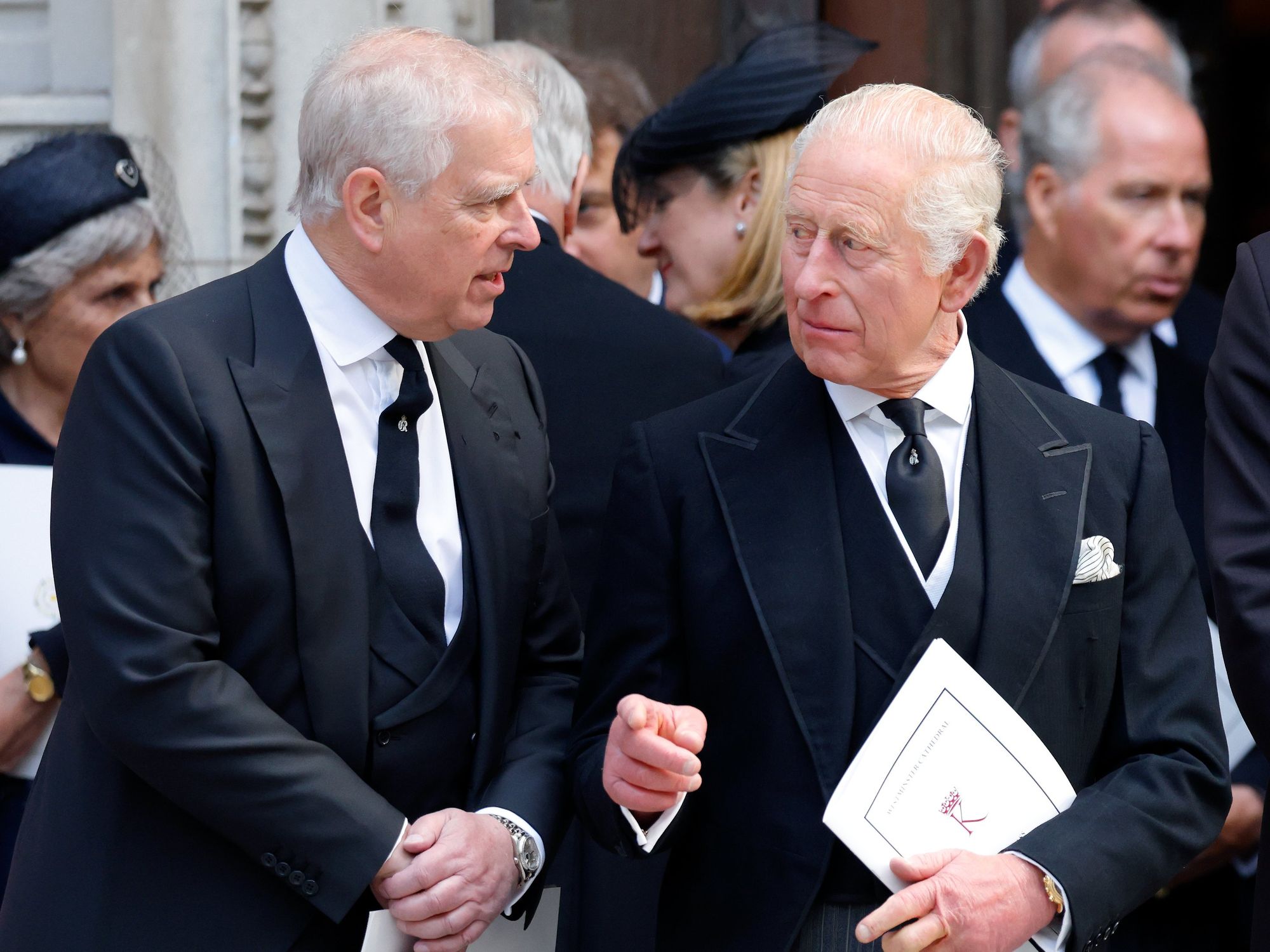 Prince Andrew and King Charles at the Duchess of Kent's funeral
