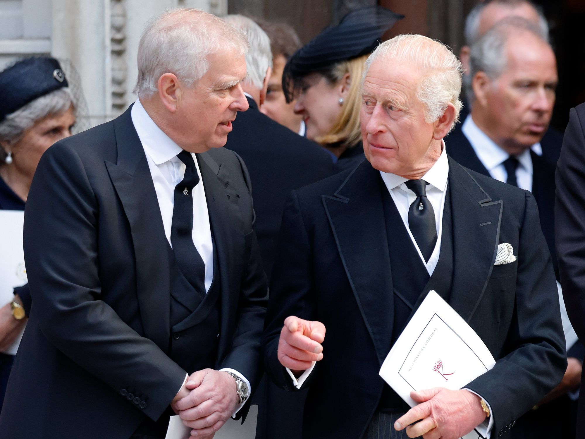 Prince Andrew and King Charles at the Duchess of Kent's funeral