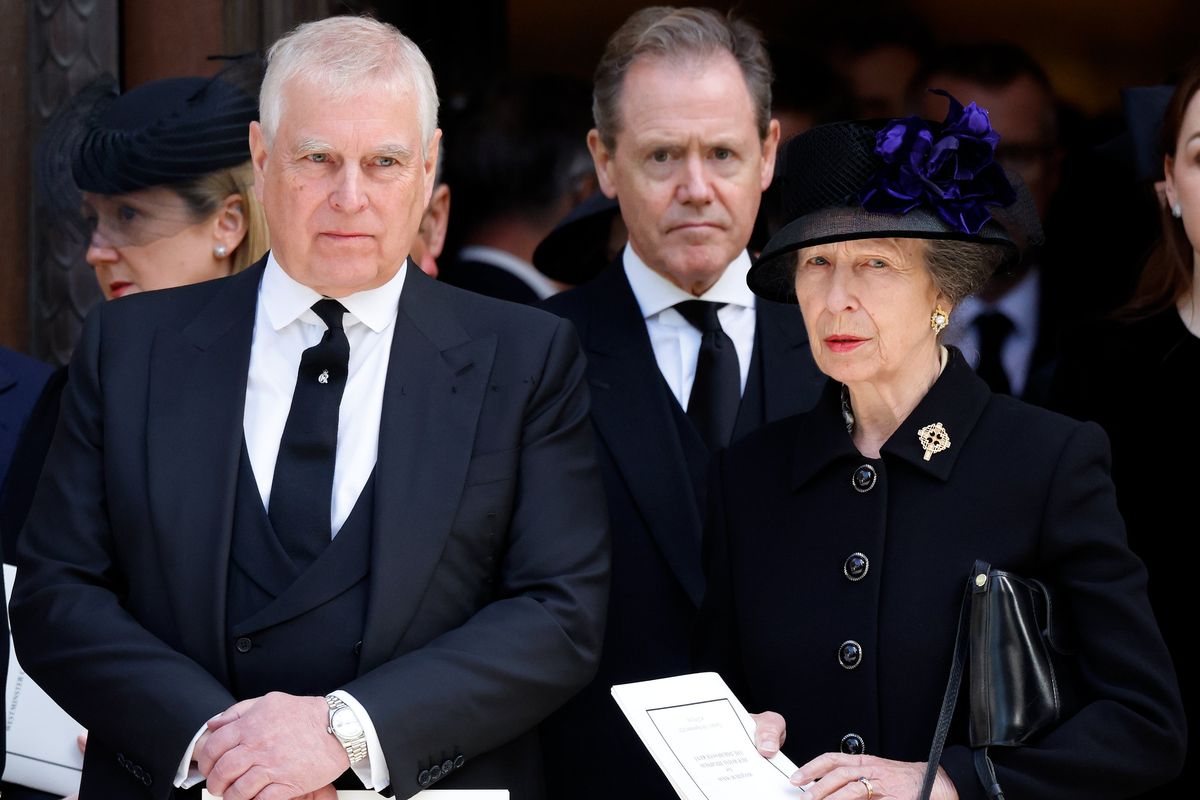 Prince Andrew and Princess Anne at the Duchess of Kent's funeral