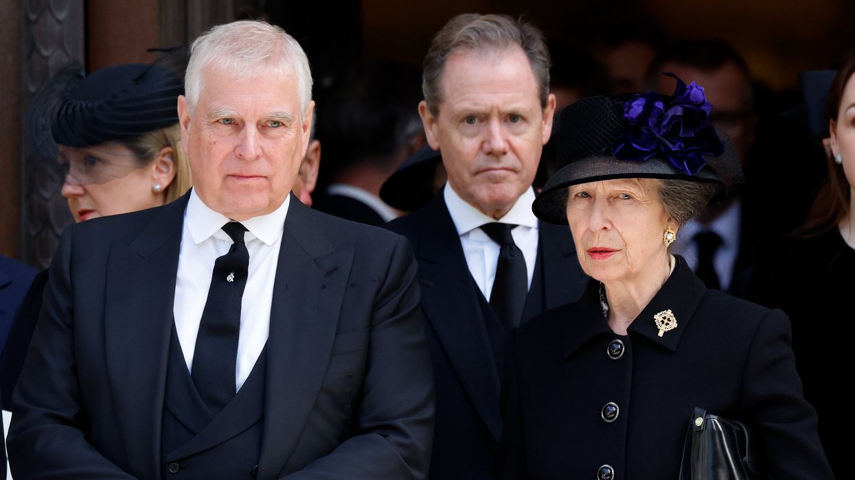 Prince Andrew and Princess Anne at the Duchess of Kent's funeral