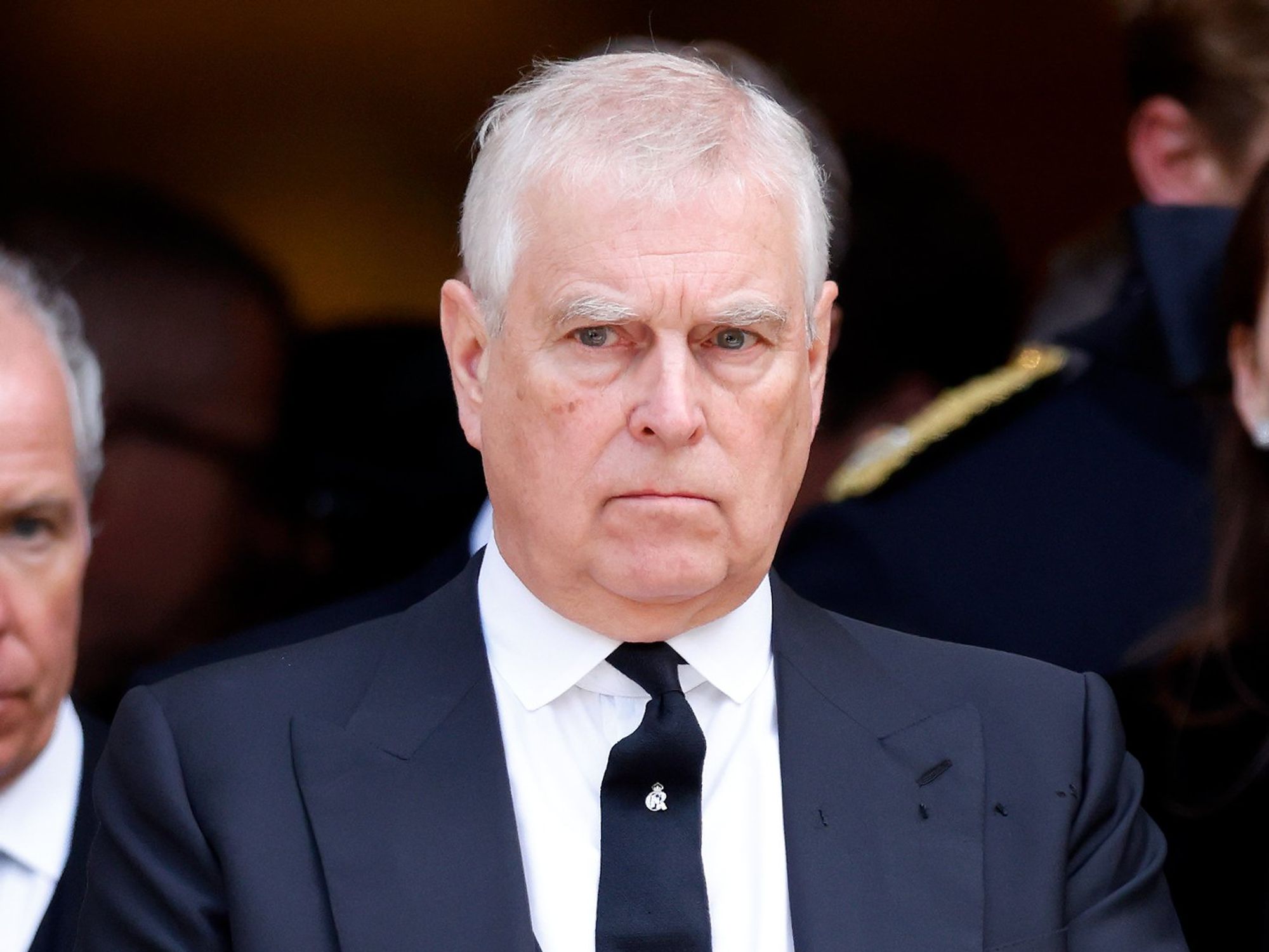 Prince Andrew at the Duchess of Kent's funeral